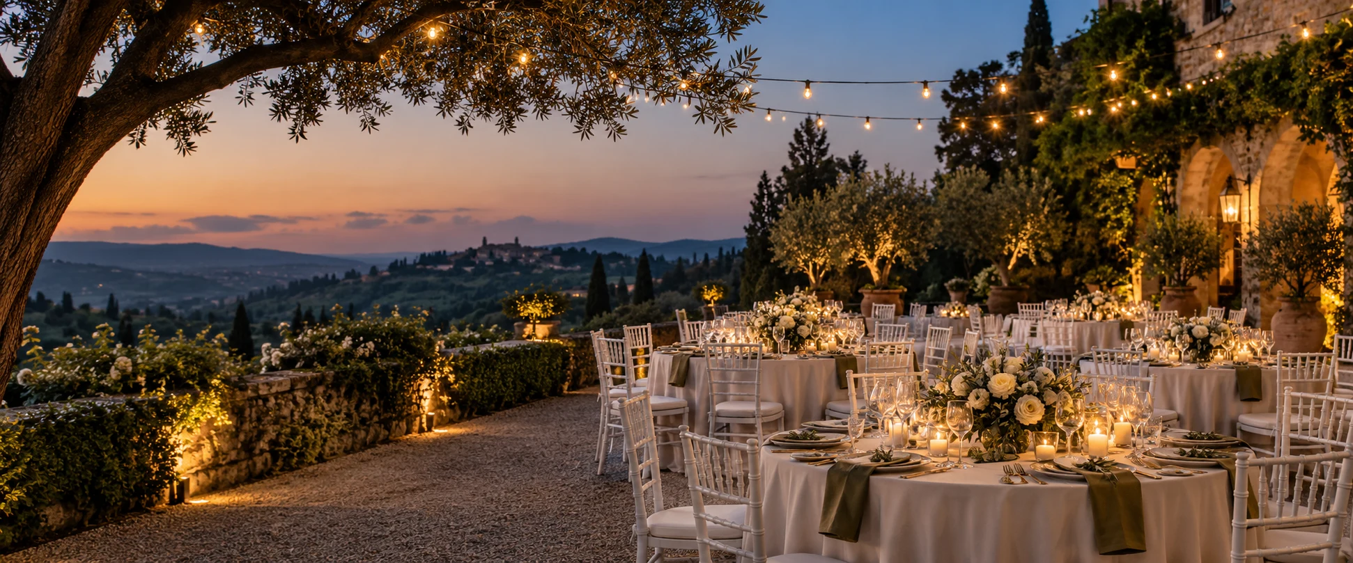 Wedding equipment with chairs, tables and glasses