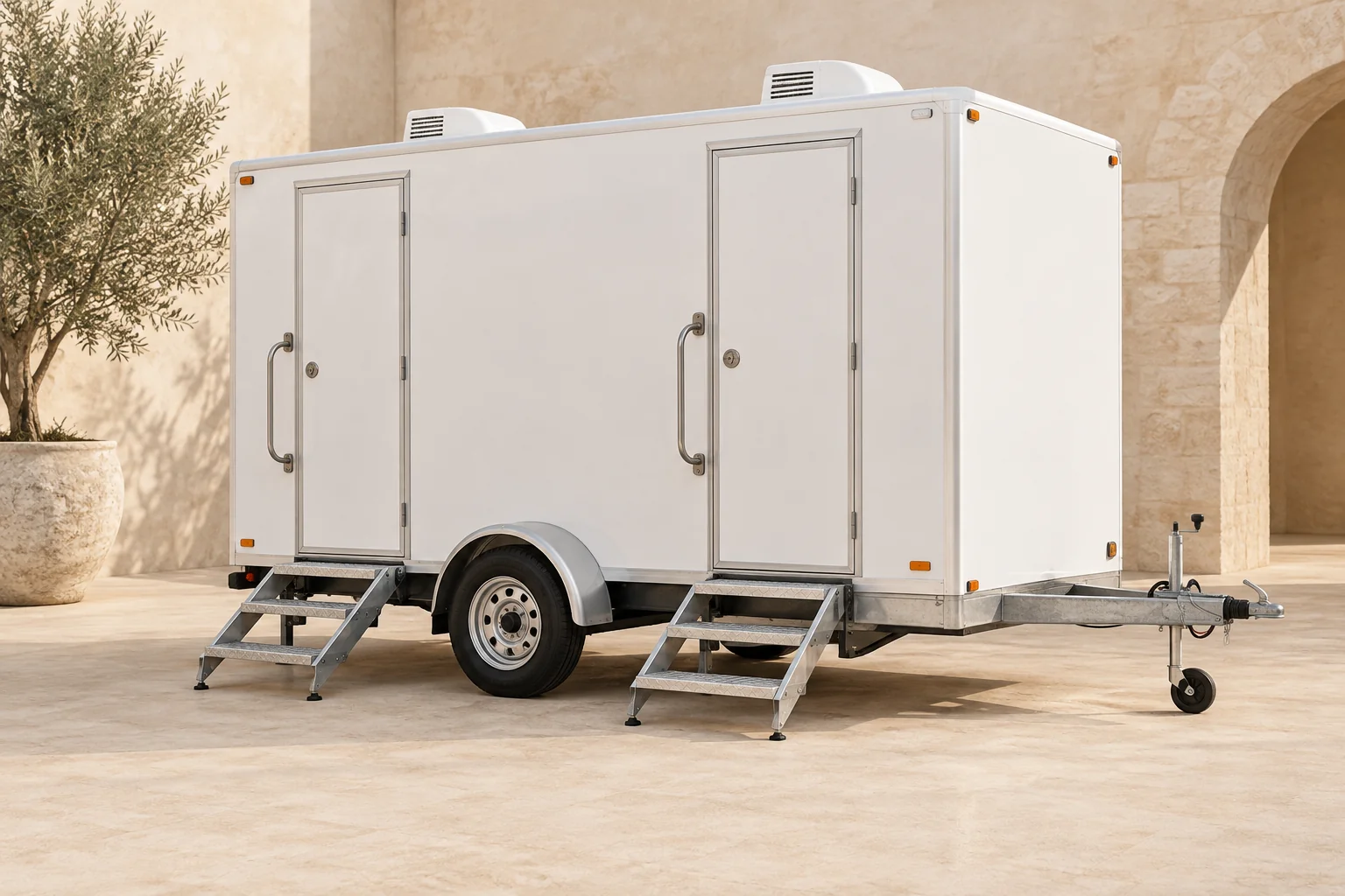 Rimorchio WC – servizi sanitari comfort per eventi noleggiare a Maiorca
